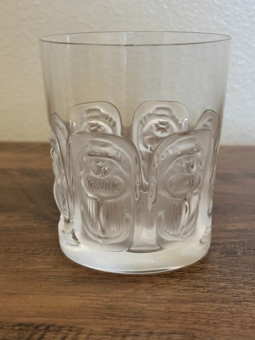 Lalique Khepri Scarab Crystal Double Old Fashioned Glasses Pair 4" France